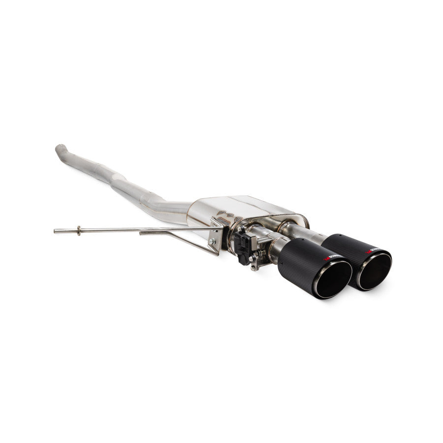 Scorpion TunR Non-res 3” cat-back system with valve - CF Ascari Tips for S & JCW
